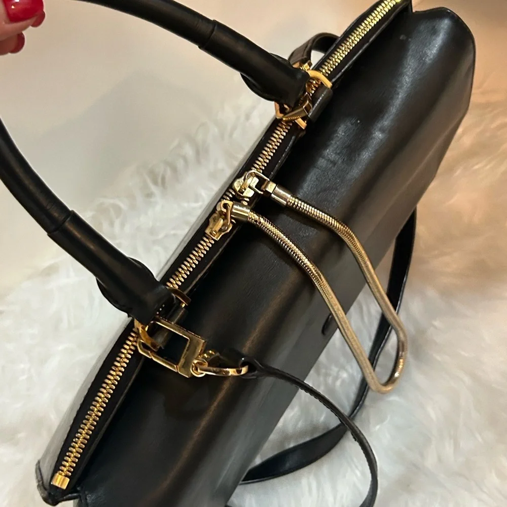 Alexander Wang Black Leather Structured Satchel Top Handle Crossbody Work Bag